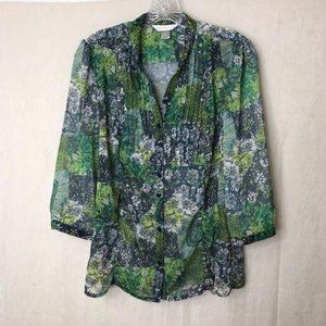 Christopher & Banks Green Small Floral Sheer Top